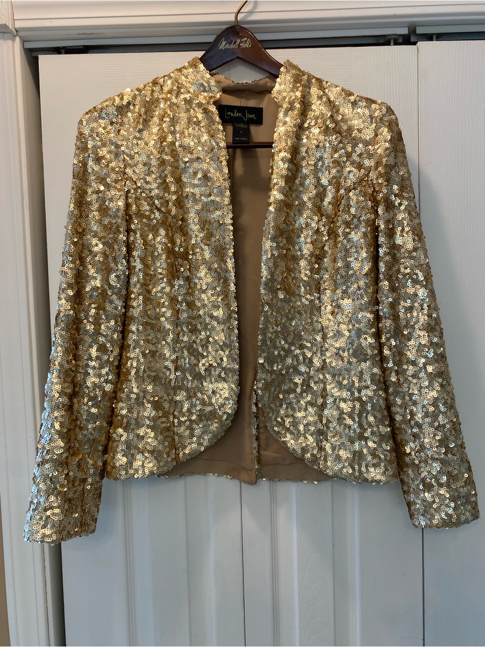 LONDONJEAN Gold Sequin Open-Front Blazer